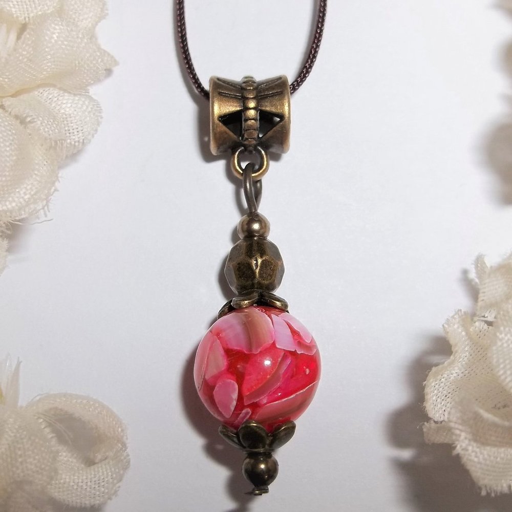 Necklace Pendant Pink and Bronze Boho Style Jewelry Beaded Necklace NWT A104